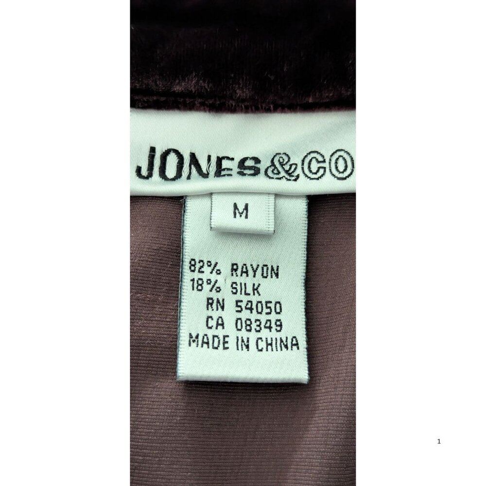 Jones & Co Velvet Button-Down Shirt Silk Blend Deep Plum Brown Size M - Picture 6 of 8